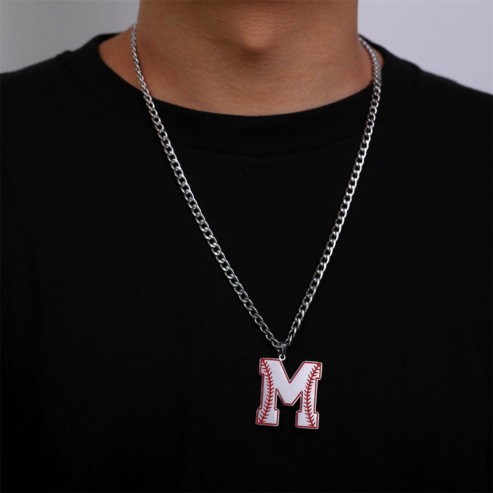 Baseball Letter Pendant Necklace