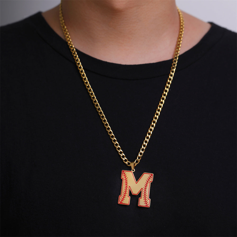 Baseball Letter Pendant Necklace