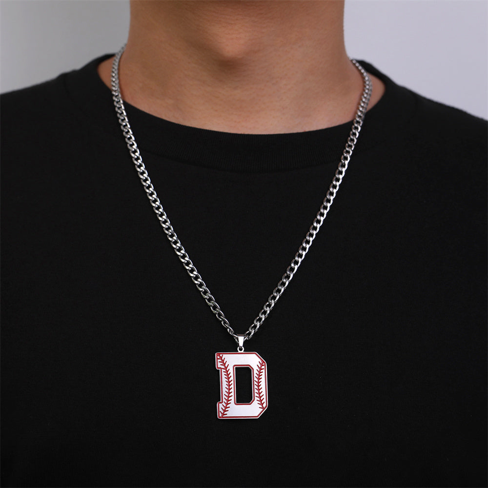 Baseball Letter Pendant Necklace