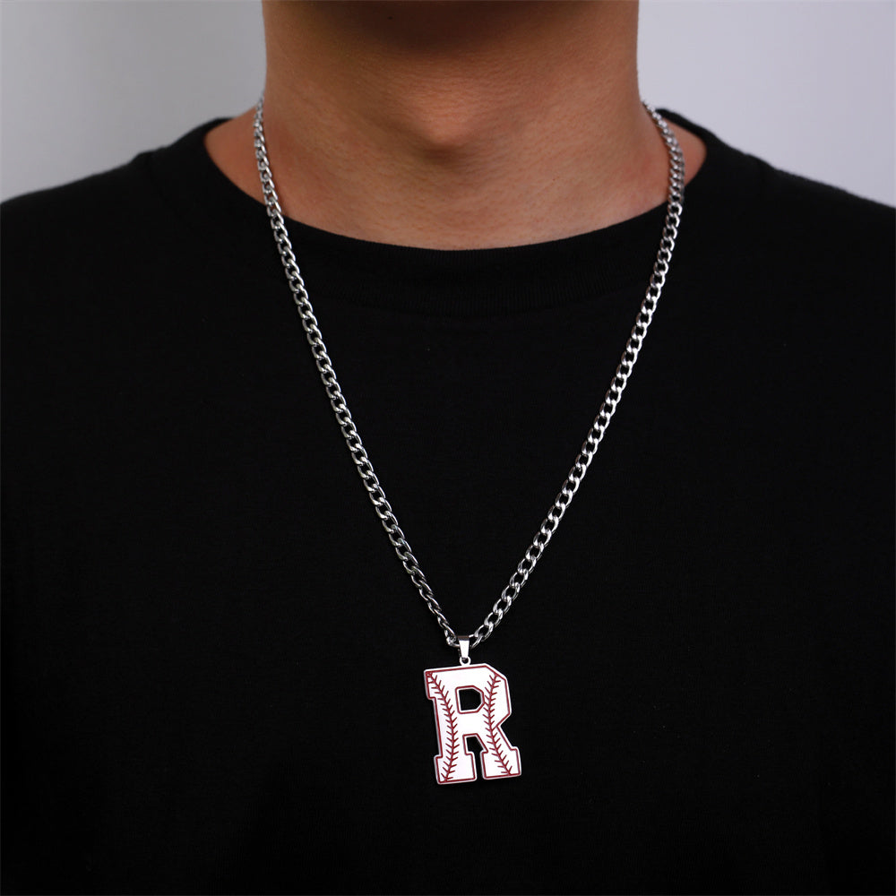 Baseball Letter Pendant Necklace