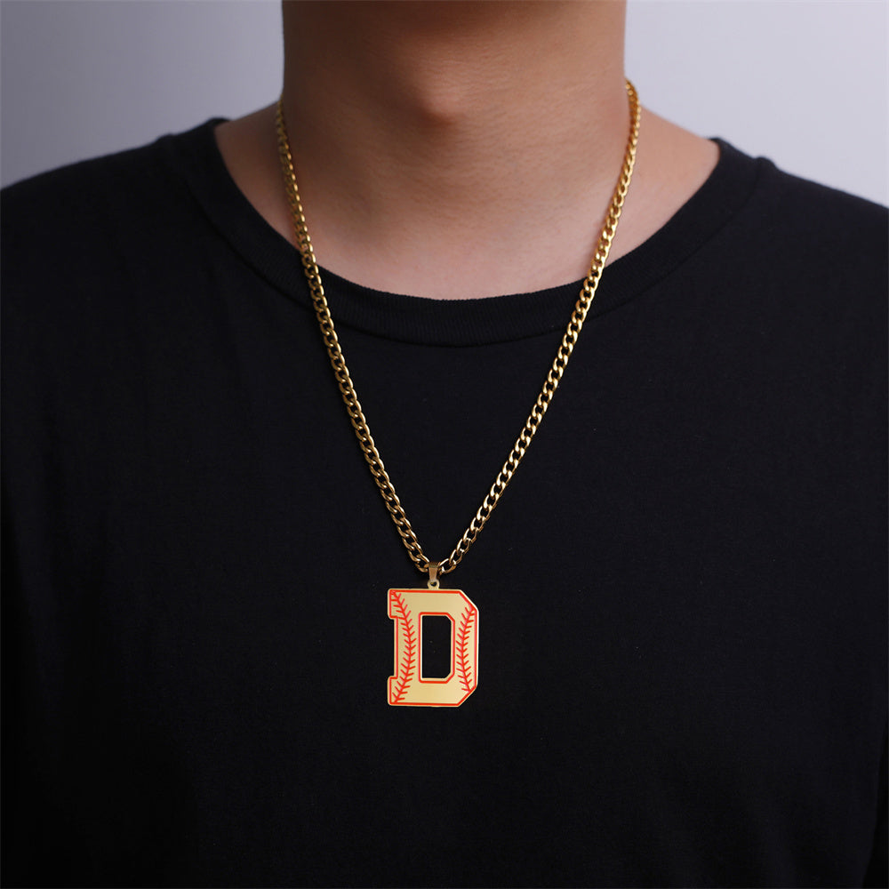 Baseball Letter Pendant Necklace