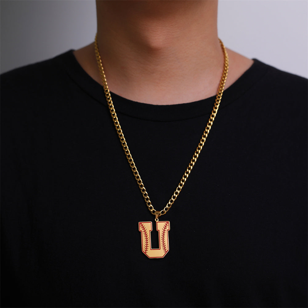 Baseball Letter Pendant Necklace