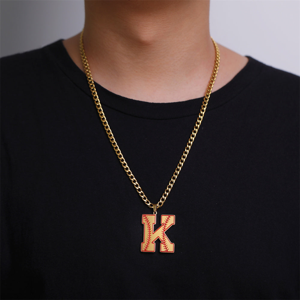 Baseball Letter Pendant Necklace