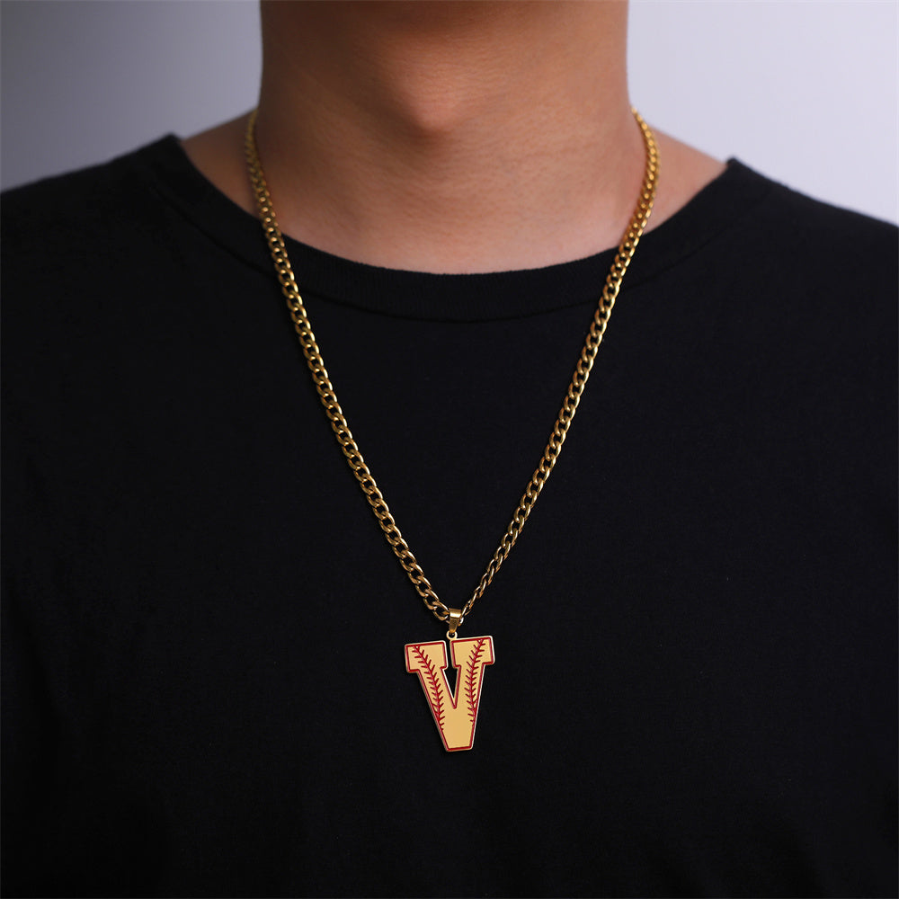 Baseball Letter Pendant Necklace