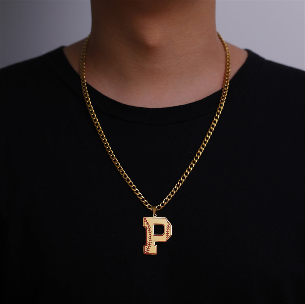 Baseball Letter Pendant Necklace