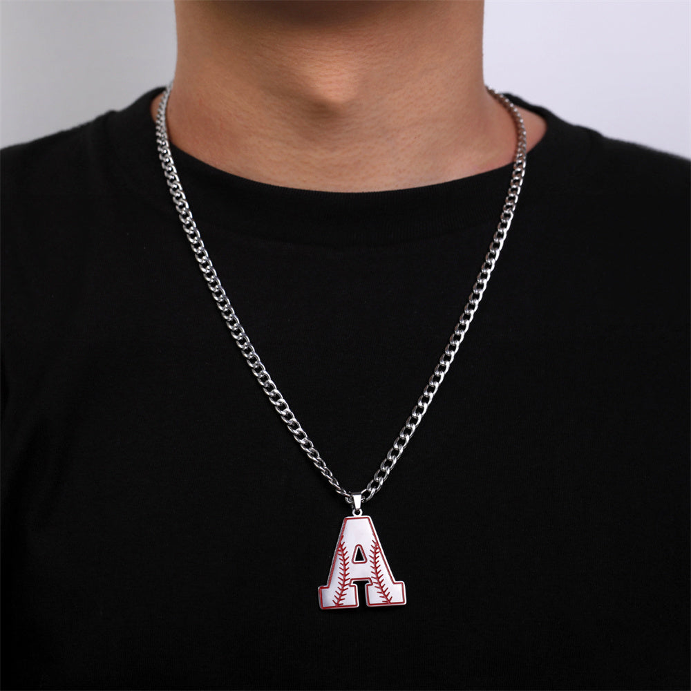 Baseball Letter Pendant Necklace