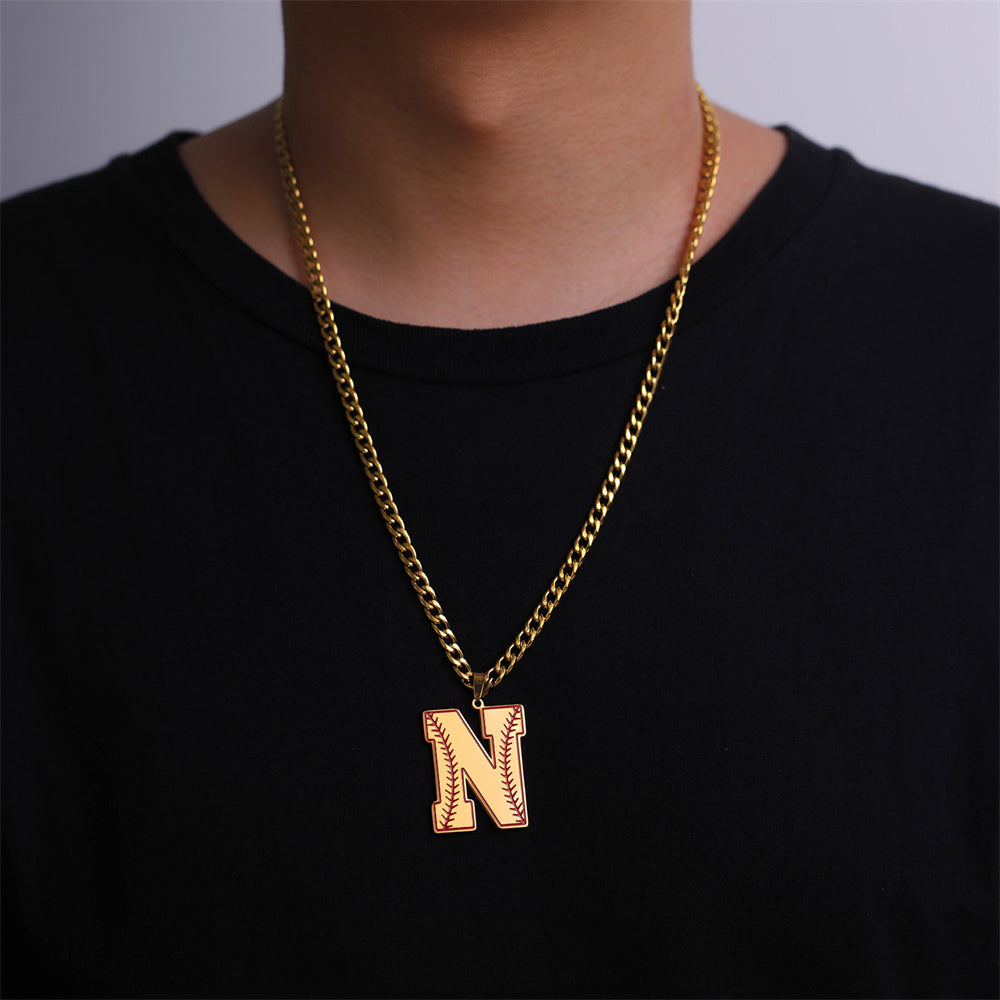 Baseball Letter Pendant Necklace