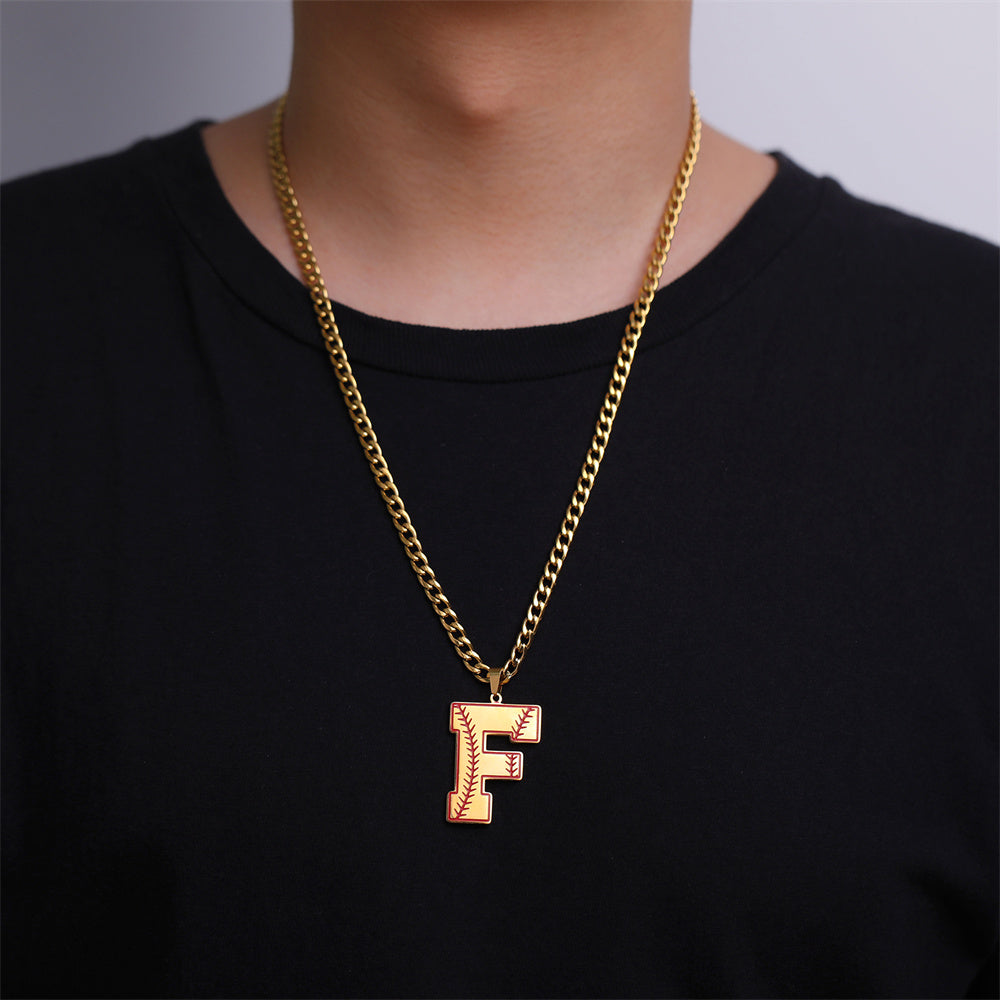 Baseball Letter Pendant Necklace