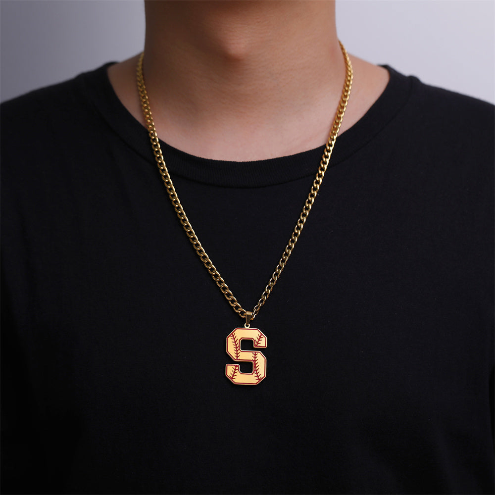 Baseball Letter Pendant Necklace