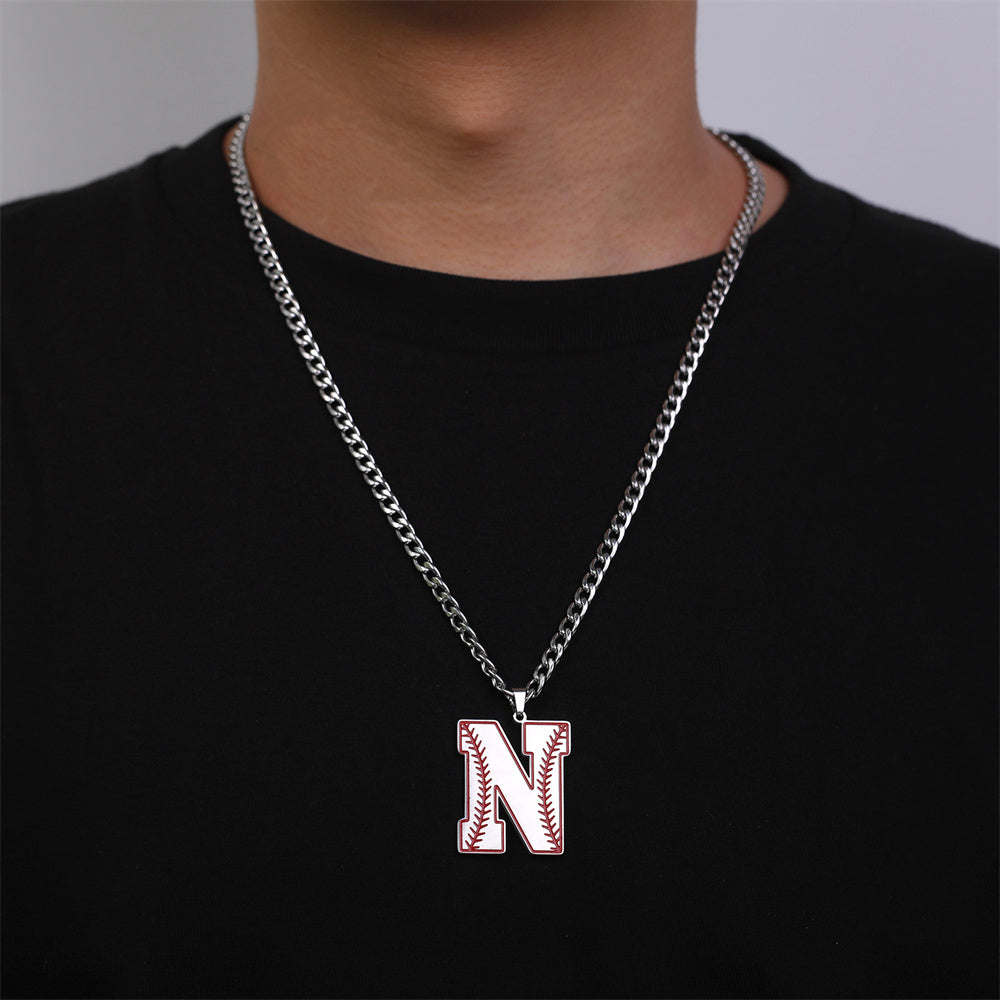 Baseball Letter Pendant Necklace