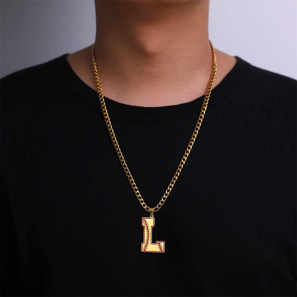 Baseball Letter Pendant Necklace