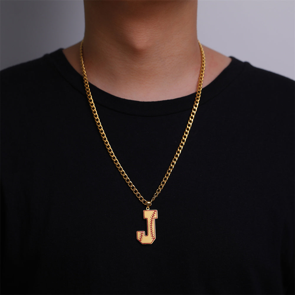 Baseball Letter Pendant Necklace