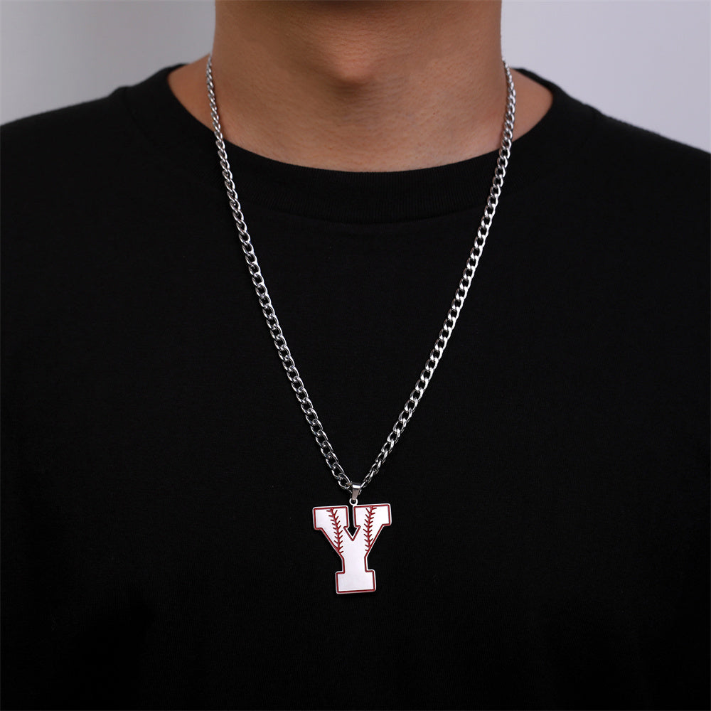 Baseball Letter Pendant Necklace