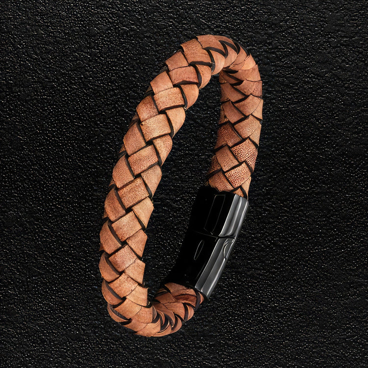 Black & Tan Leather Bracelet Black Clasp