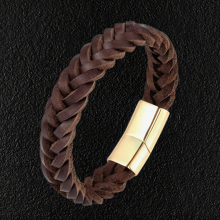 Braided Raw Leather Gold Clasp Bracelet