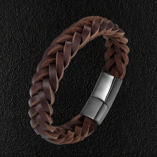 Braided Raw Leather Black Clasp Bracelet