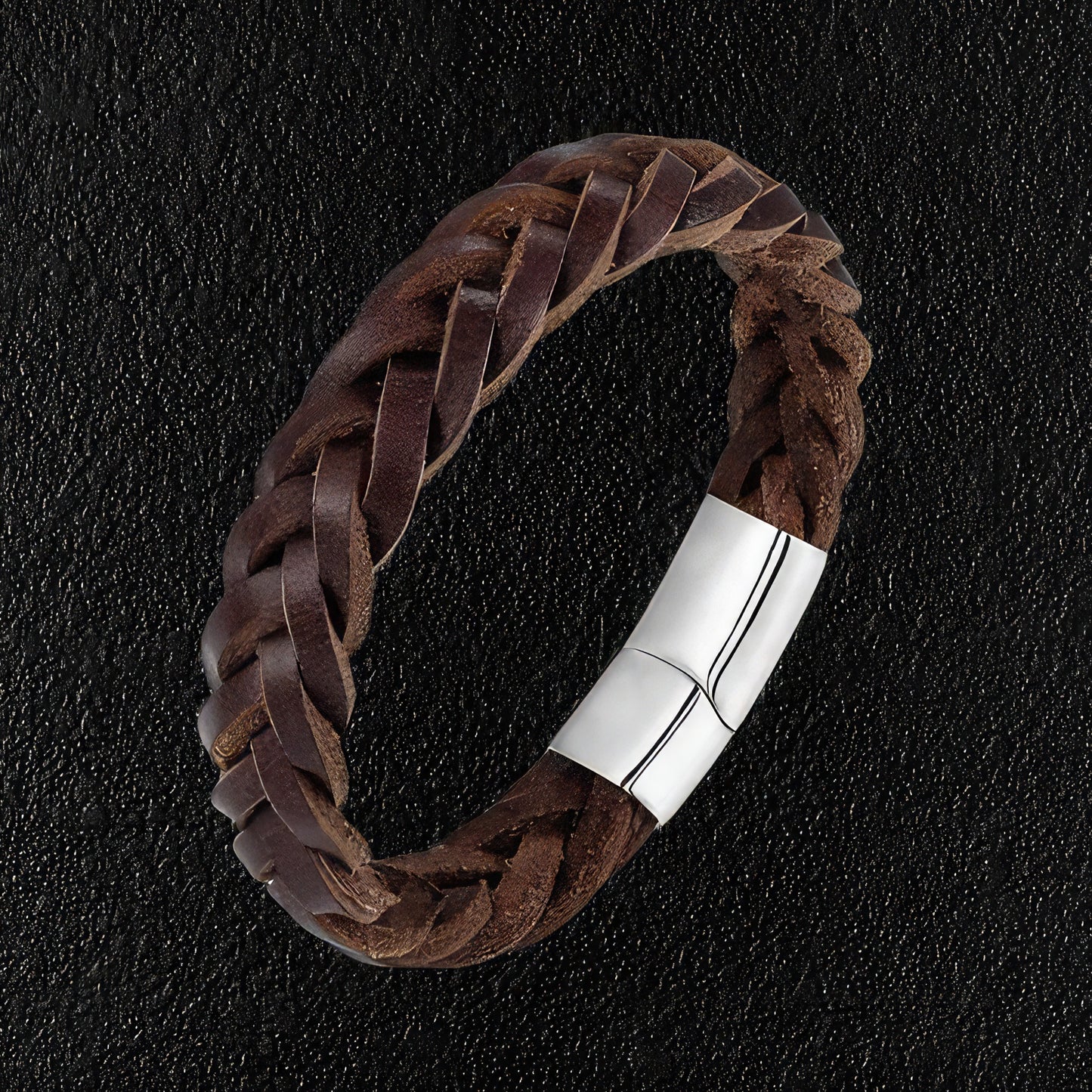 Braided Raw Leather Silver Clasp Bracelet