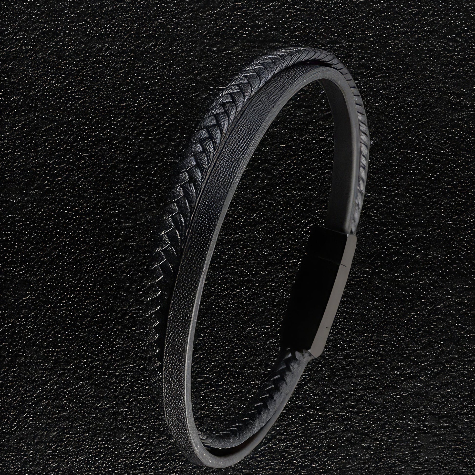 Twin Stranded Black Leather Bracelet