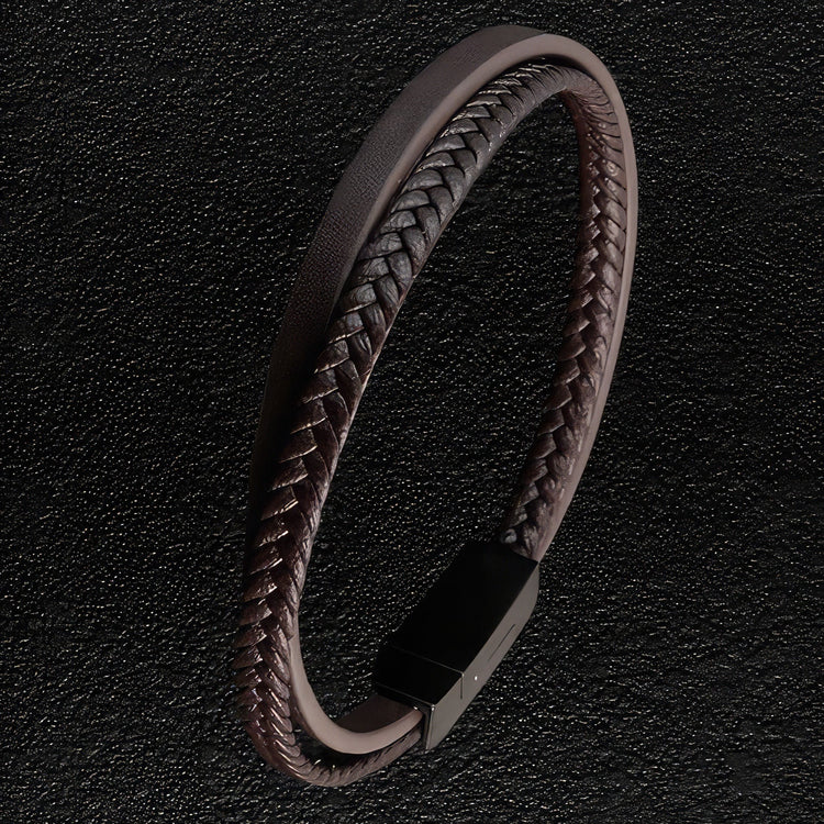 Twin Stranded Brown Leather Bracelet