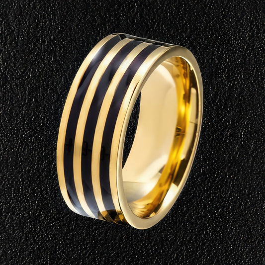 Men's Black & Gold Striped Ring
