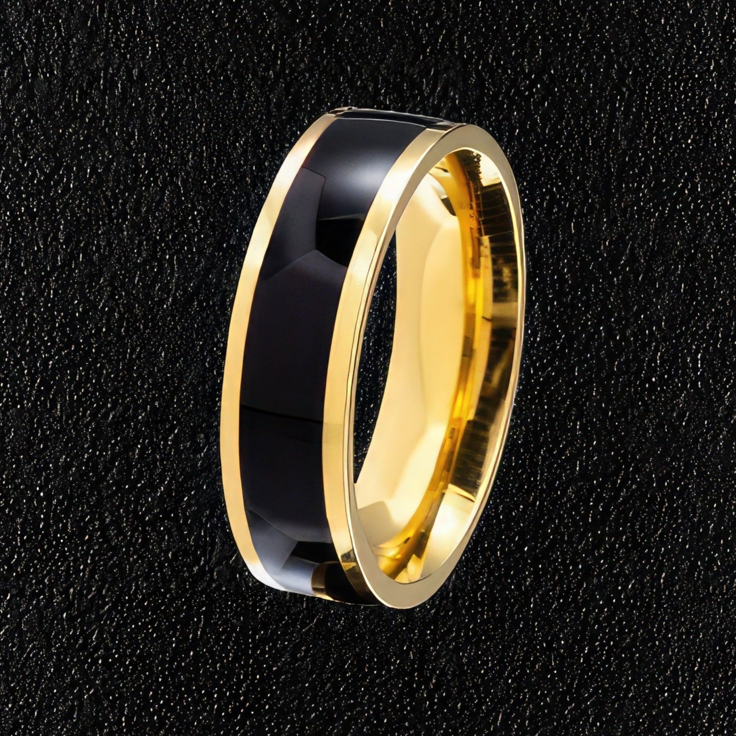 Men's Single Black & Gold Striped Ring