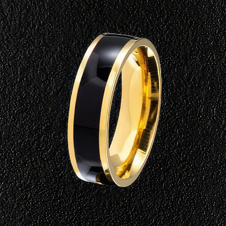 Men's Single Black & Gold Striped Ring