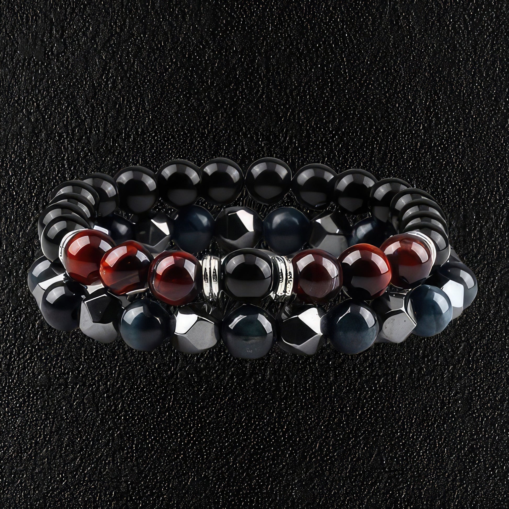 Red & Black Agate & Hematite Bracelet