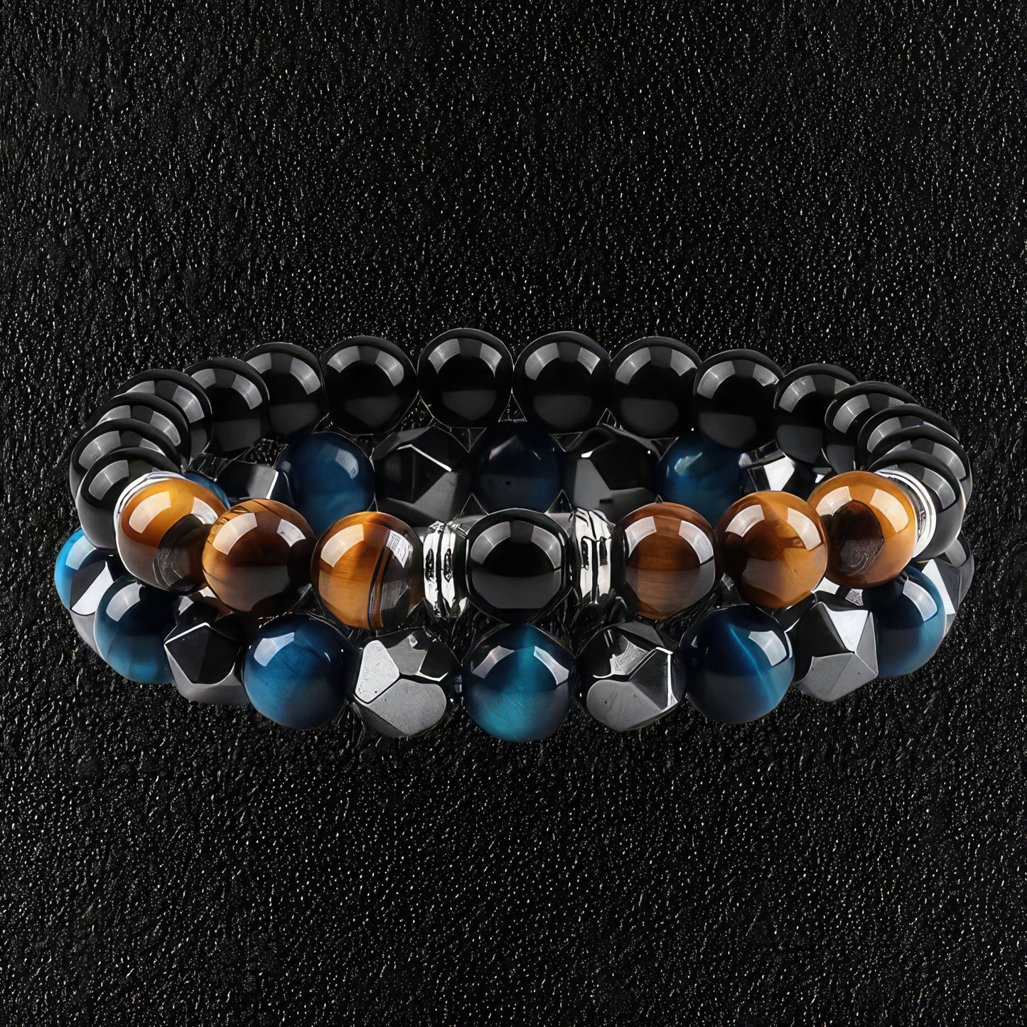 Blue & Yellow Agate & Hematite Bracelet