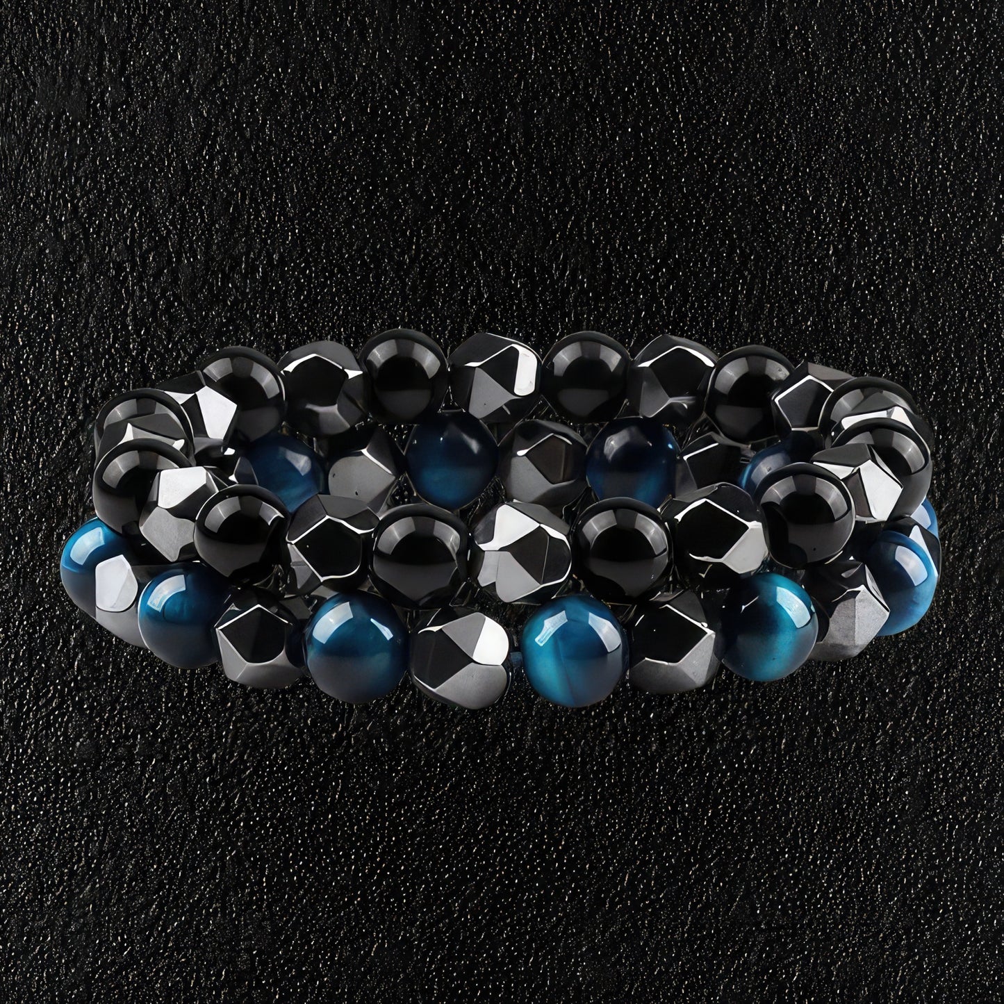 Blue & Black Agate & Hematite Bracelet