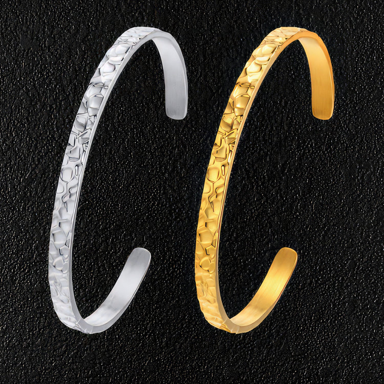 Cratered Cuff Bracelet Silver & Gold Pair