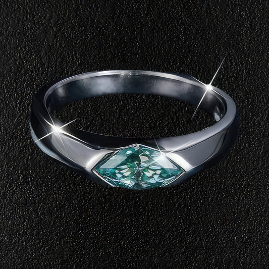 Men's Blue Green Moissanite Solitaire Ring