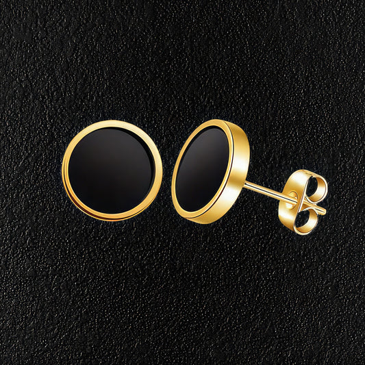 Men's Round Enamelled Gold Steel Stud Earrings