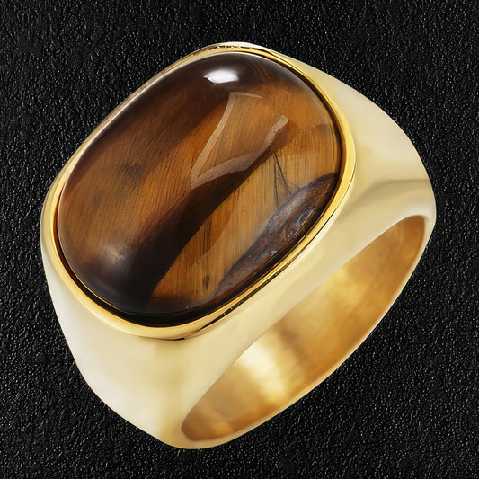 Gold Steel  Tiger's Eye Ring