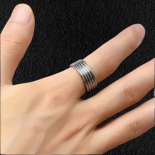 Men's Ribbed Stainless Steel Ring