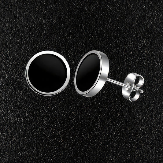 Men's Round Enamelled Steel Stud Earrings