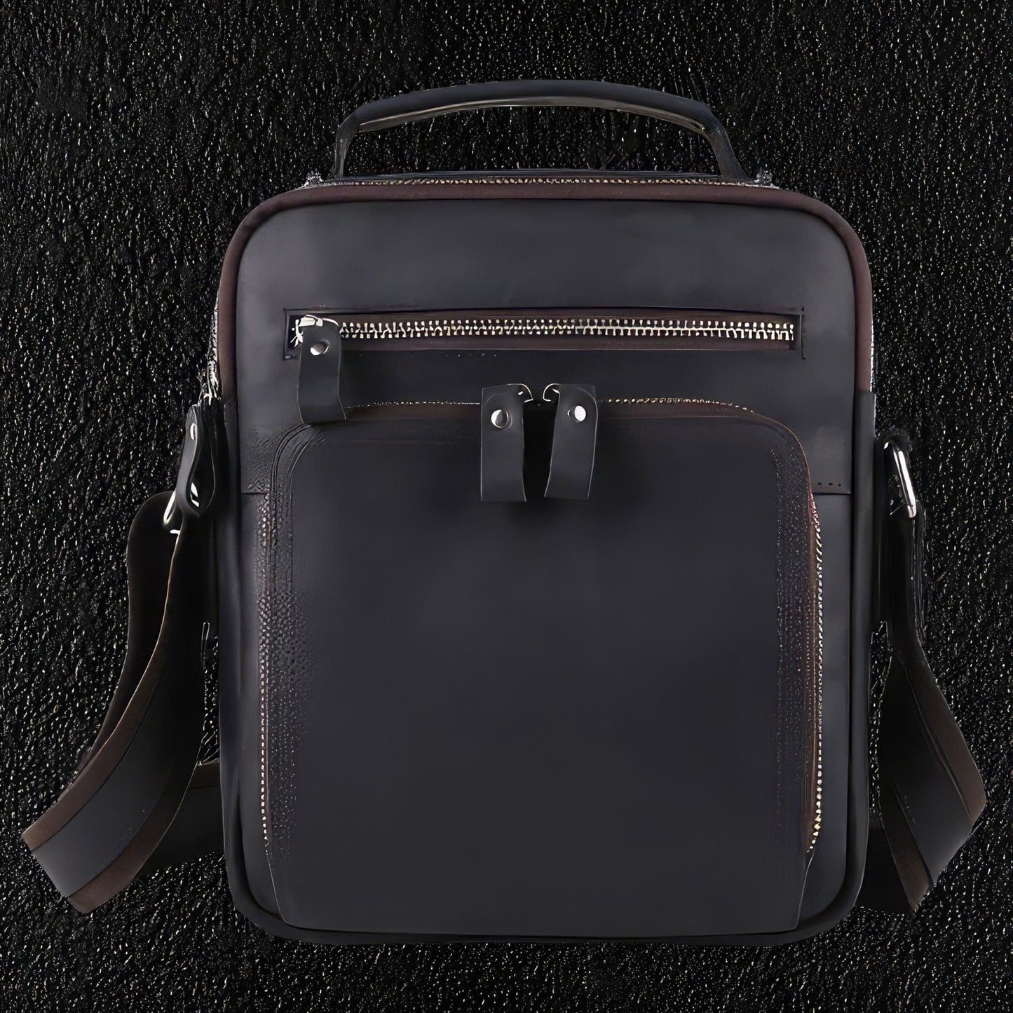 Black Leather Shoulder Travel Bag