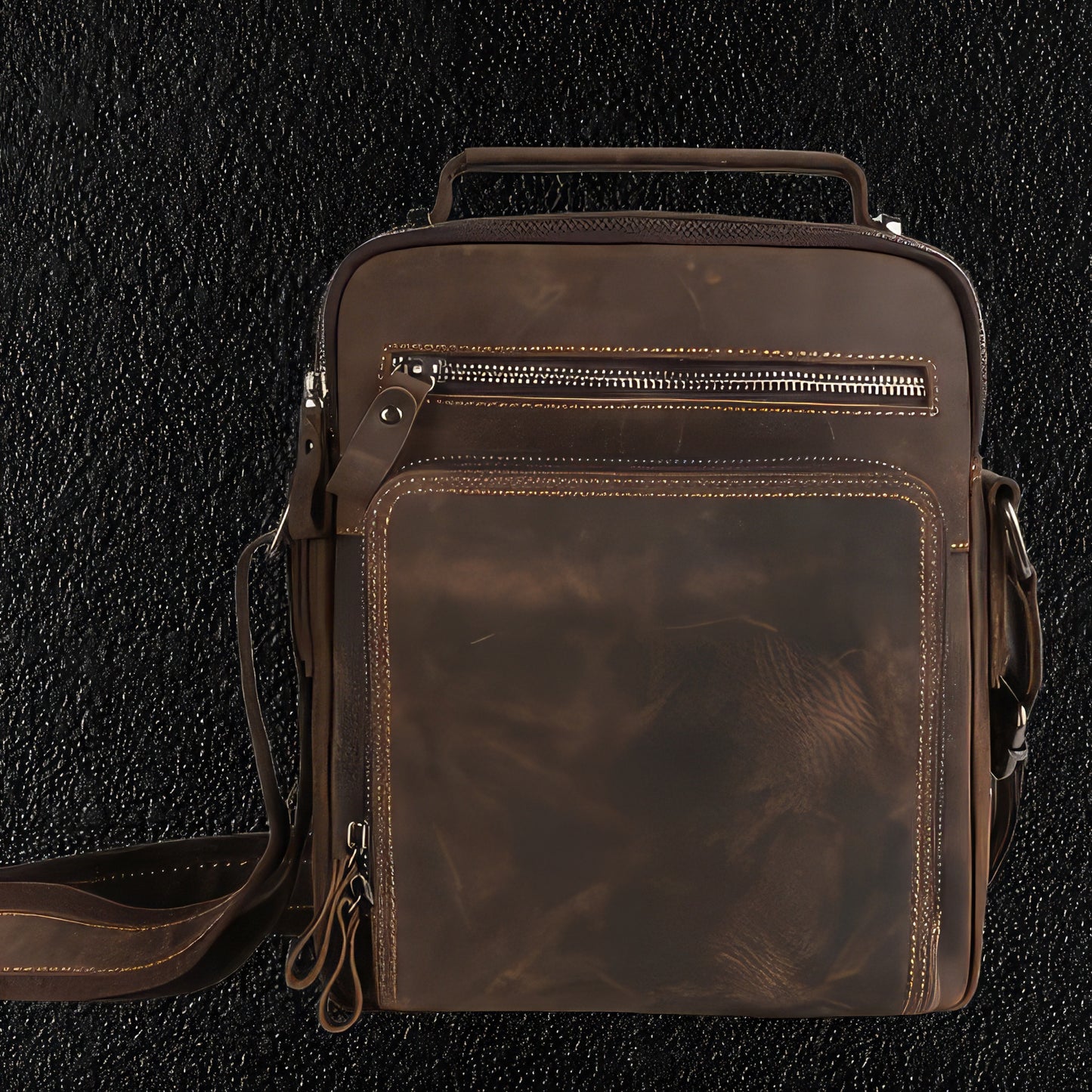 Brown Leather Shoulder Travel Bag