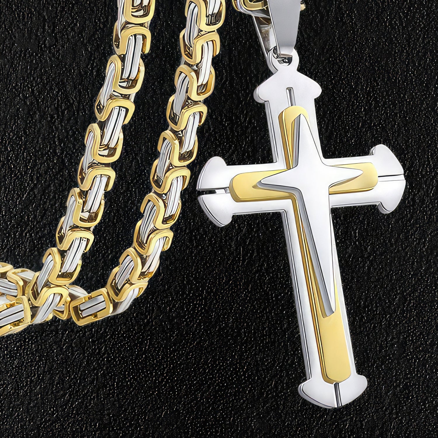 Star Cross Pendant & Necklace - Gold & Silver Stainless Steel