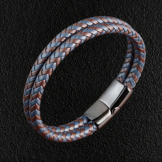 Stylish Two Tone Leather Bracelet