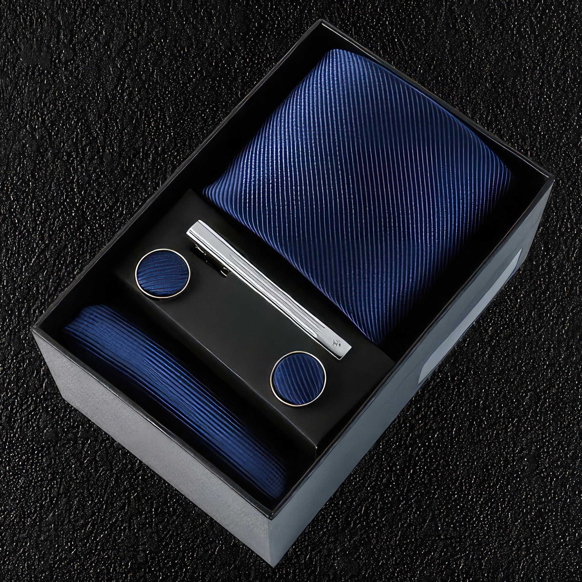 Navy Blue Silk Tie Boxed Gift Set