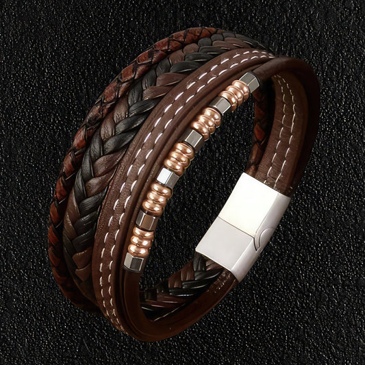 4 Styles in 1 Leather Bracelet - Coffee