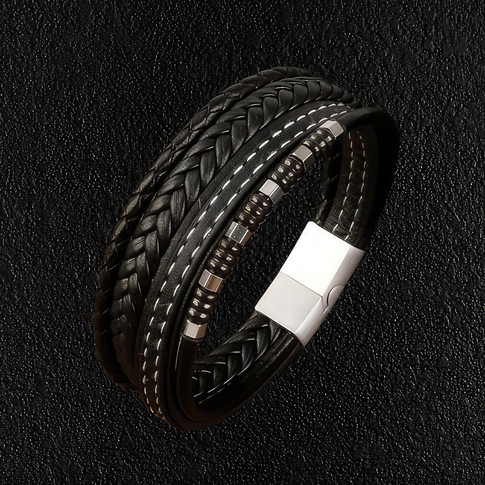 4 Styles in 1 Leather Bracelet - Black