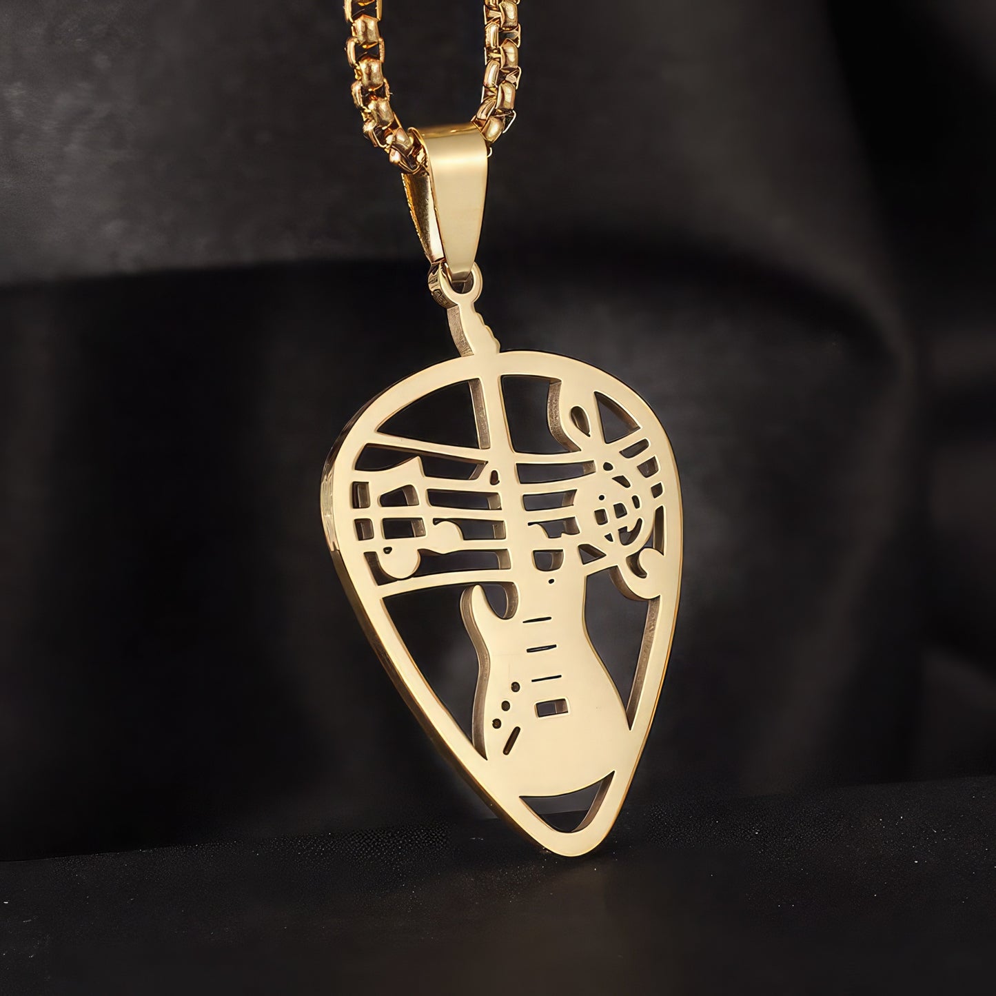 Gold Guitar Pick Pendant Necklace