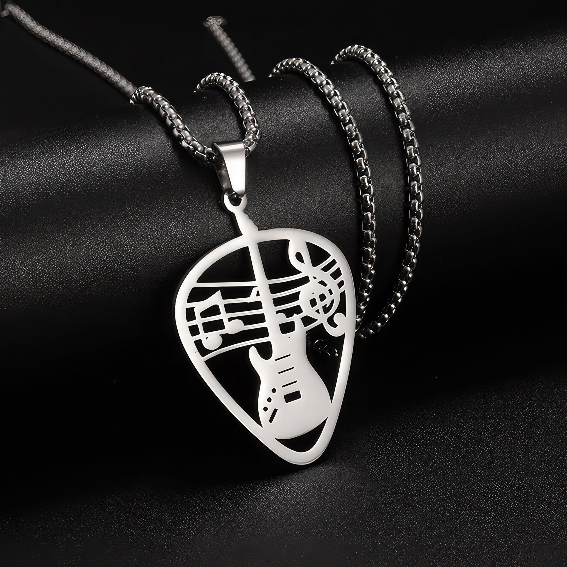 Silver Guitar Pick Pendant Necklace