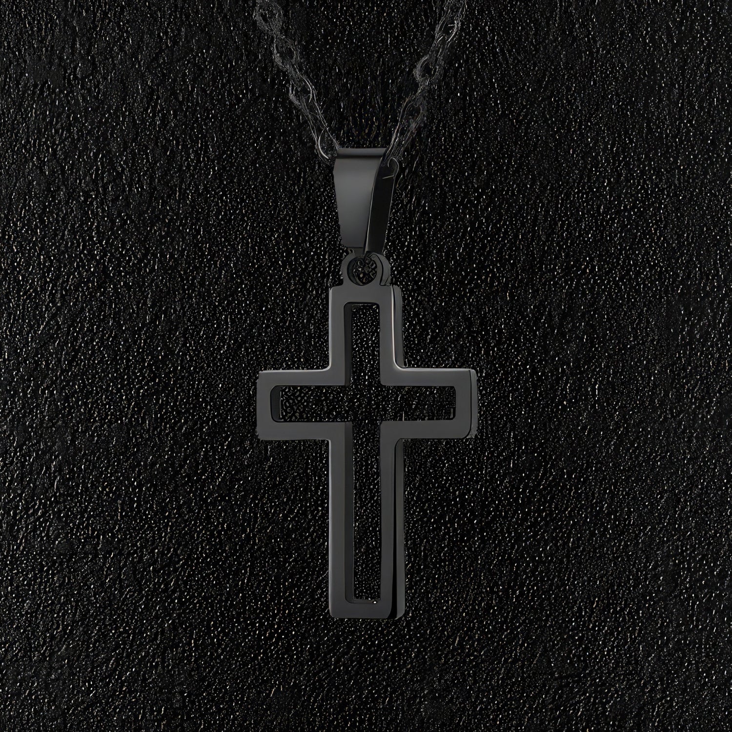 Black Steel Hollow Cross Pendant Necklace