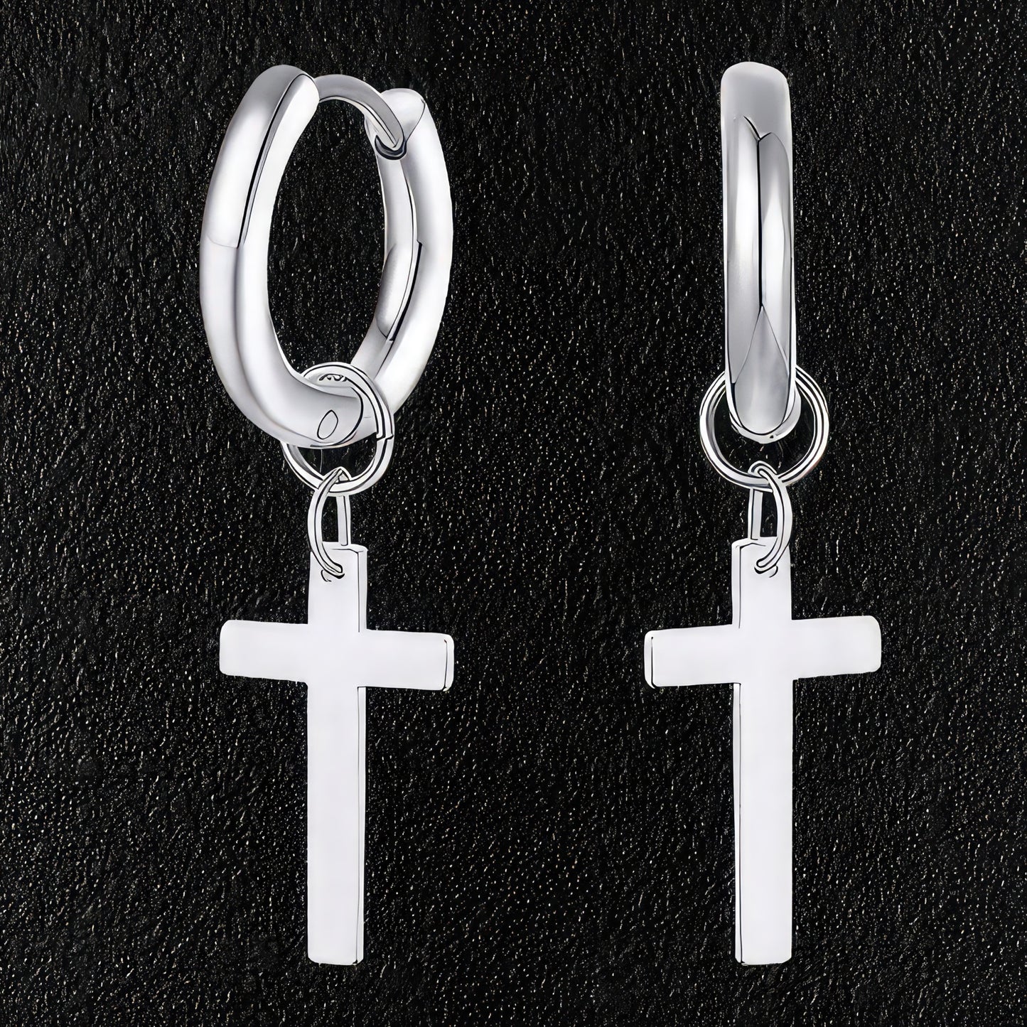 Stainless Steel Hoop & Cross Earrings