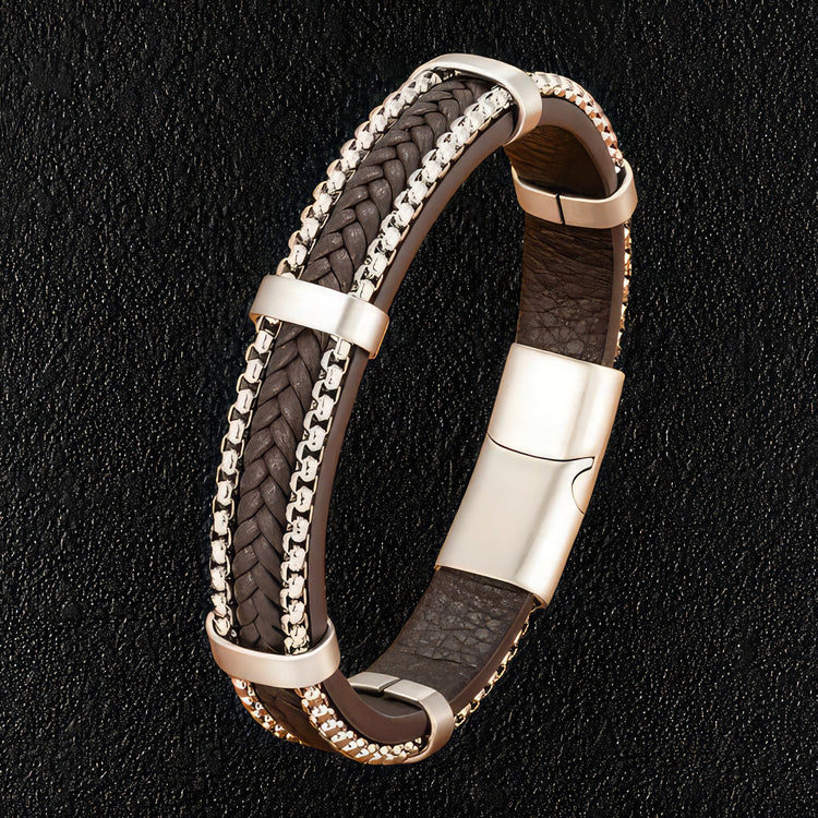Brown Leather Chain Bracelet
