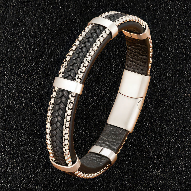 Black Leather Chain Bracelet