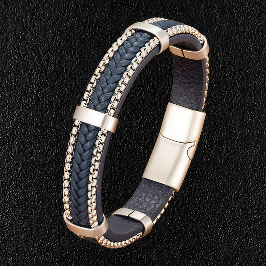 Blue Leather Chain Bracelet