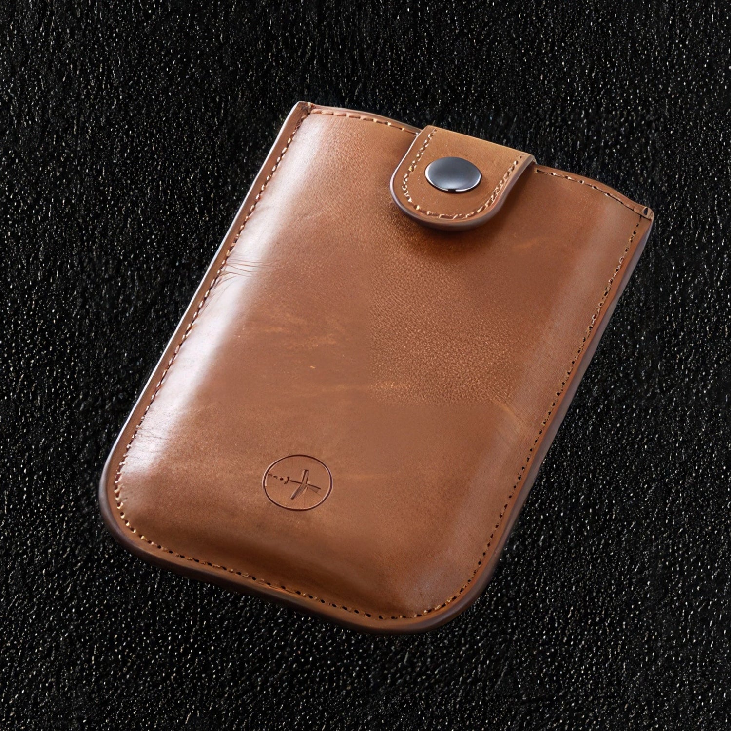 Tan Leather Pull-up Card Wallet